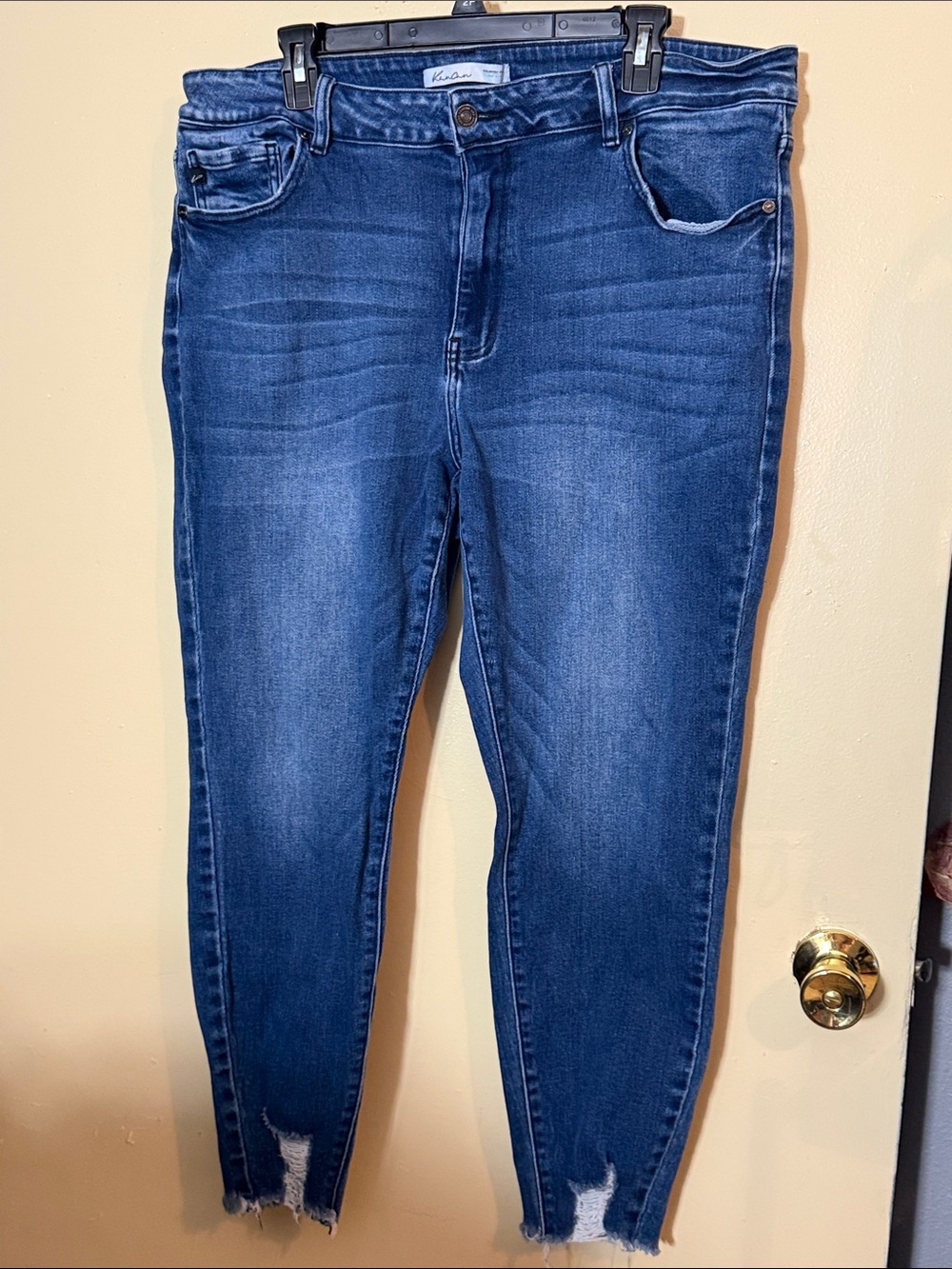 KanCan Medium Blue High-Rise Skinny Jeans with Frayed Ankles